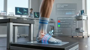 Close-up illustration of the mid-foot arch support band found in performance running socks.