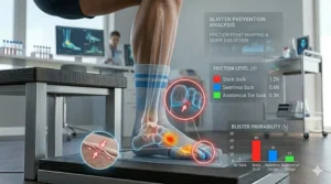 Close-up of a seamless toe box on a regular running sock designed to prevent friction and blisters.