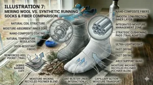 Comparison of Merino wool winter running socks versus lightweight synthetic summer socks from popular brands.