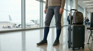 Close-up of breathable fabric used in 15-20 mmHg compression socks for travel.