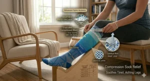 A step-by-step illustration on how to measure calf and ankle circumference for 8-15 mmHg socks.